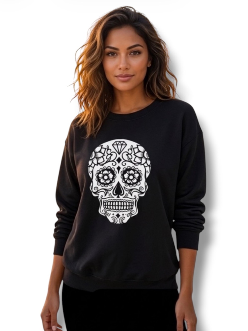 No Boundaries Sugar Skull Black Sweatshirt Juniors L 11-13 Halloween 🍭